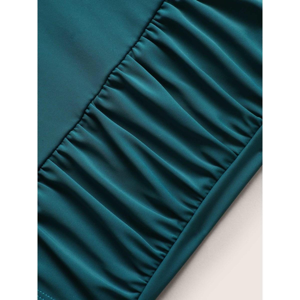 Plus Size Solid Cut Out Ruffle Trim One Piece Swimsuit Women's Swimwear Cyan Beach Gathered Curve Bathing Suits High stretch One Pieces BloomChic 10/M Product Image