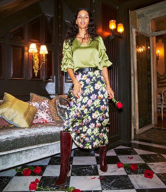 Vince Camuto Charmeuse Floral Midi Slip Skirt Product Image