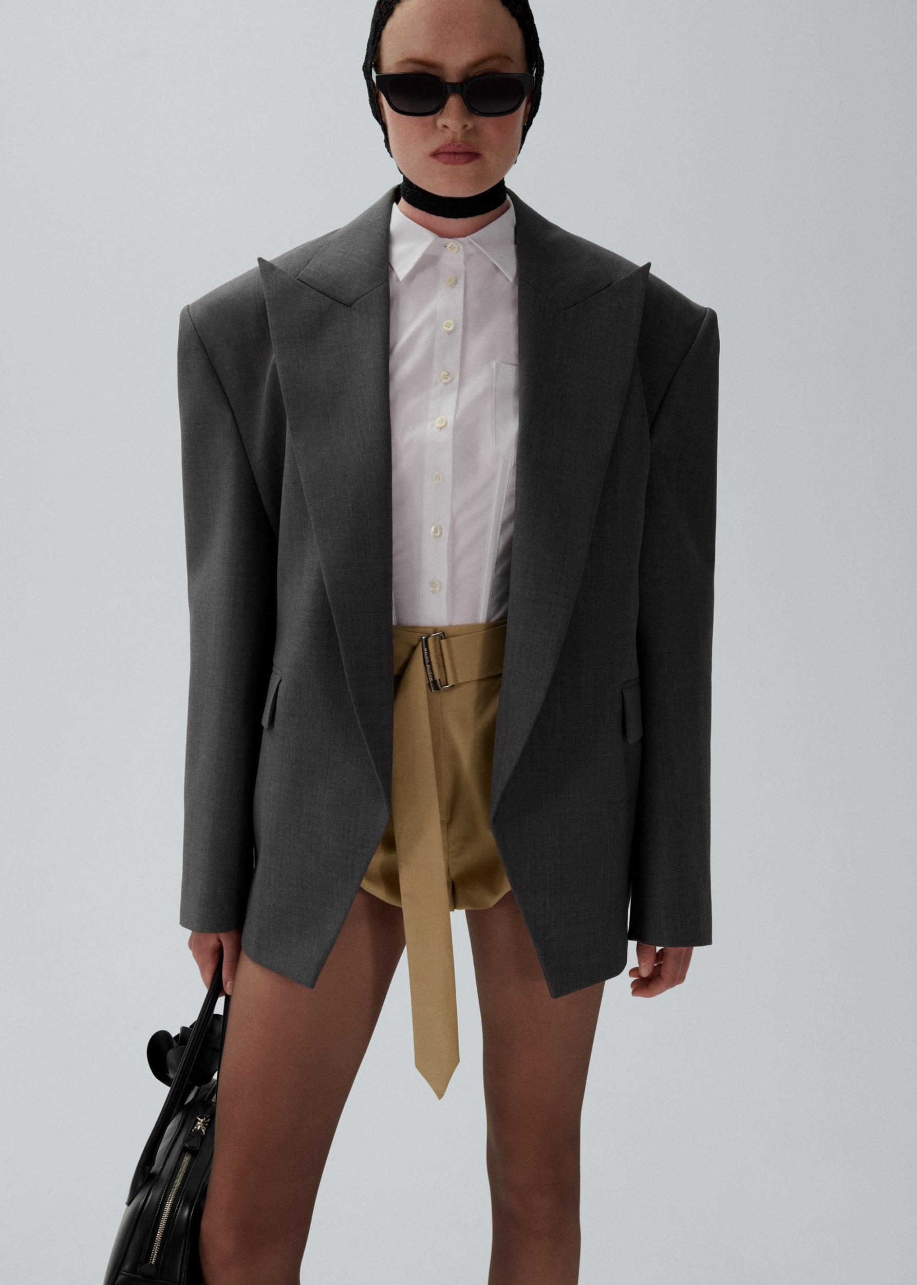 Cropped corset button-up shirt in white Product Image