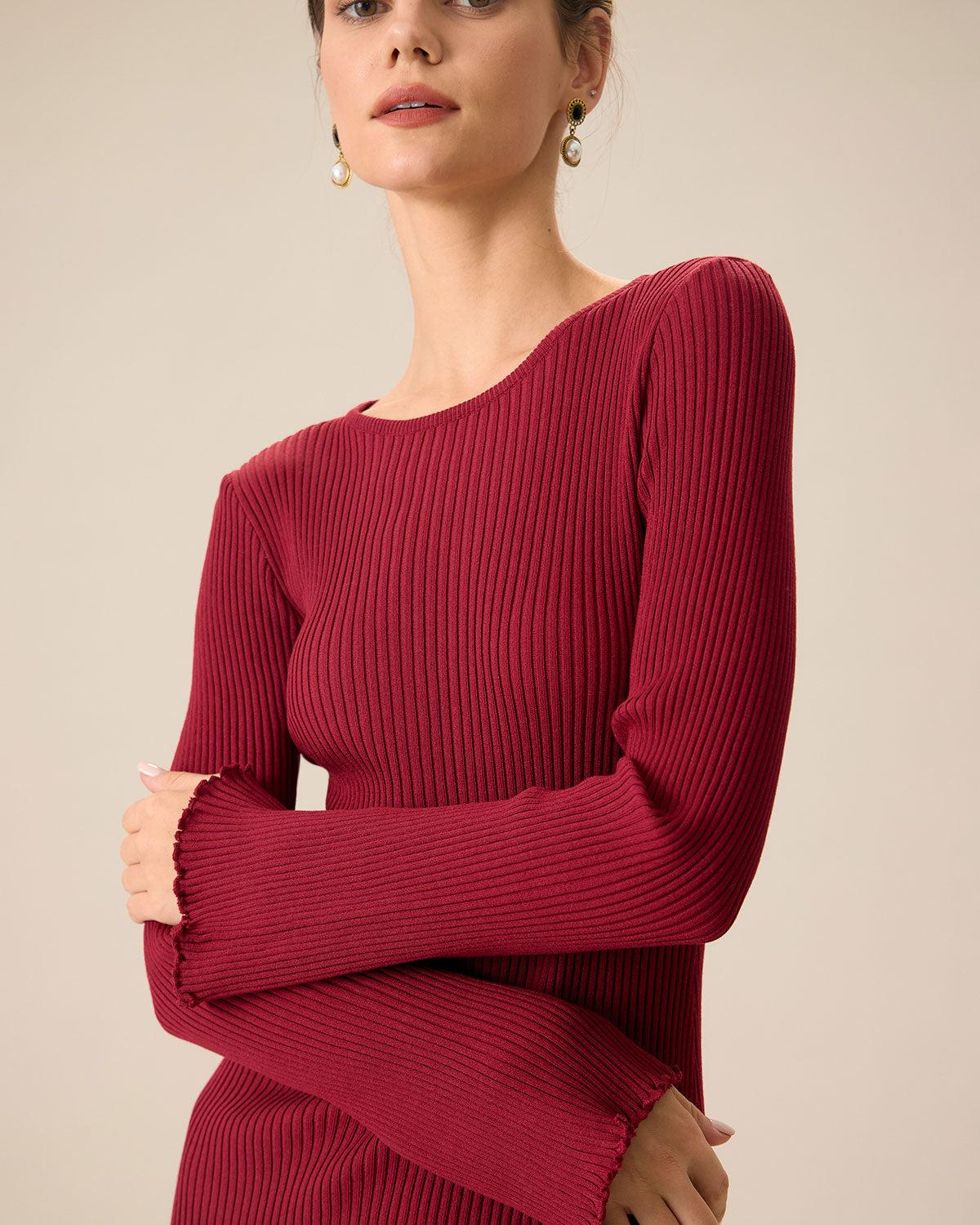 Women's Red Bell Sleeve Bodycon Sweater Dress Female Product Image