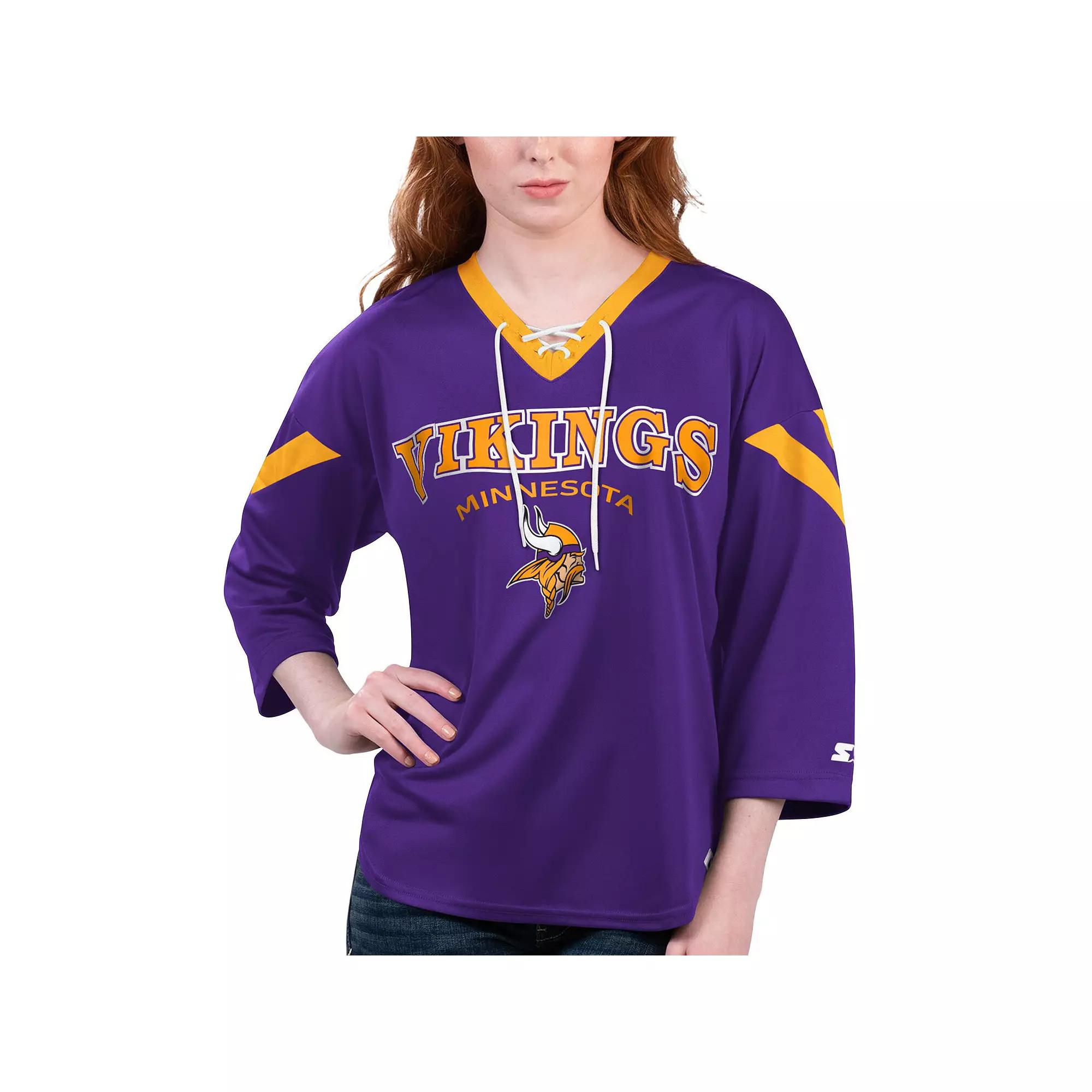 Women's Starter Purple Minnesota Vikings Rally Lace-Up 3/4 Sleeve T-Shirt,  Product Image