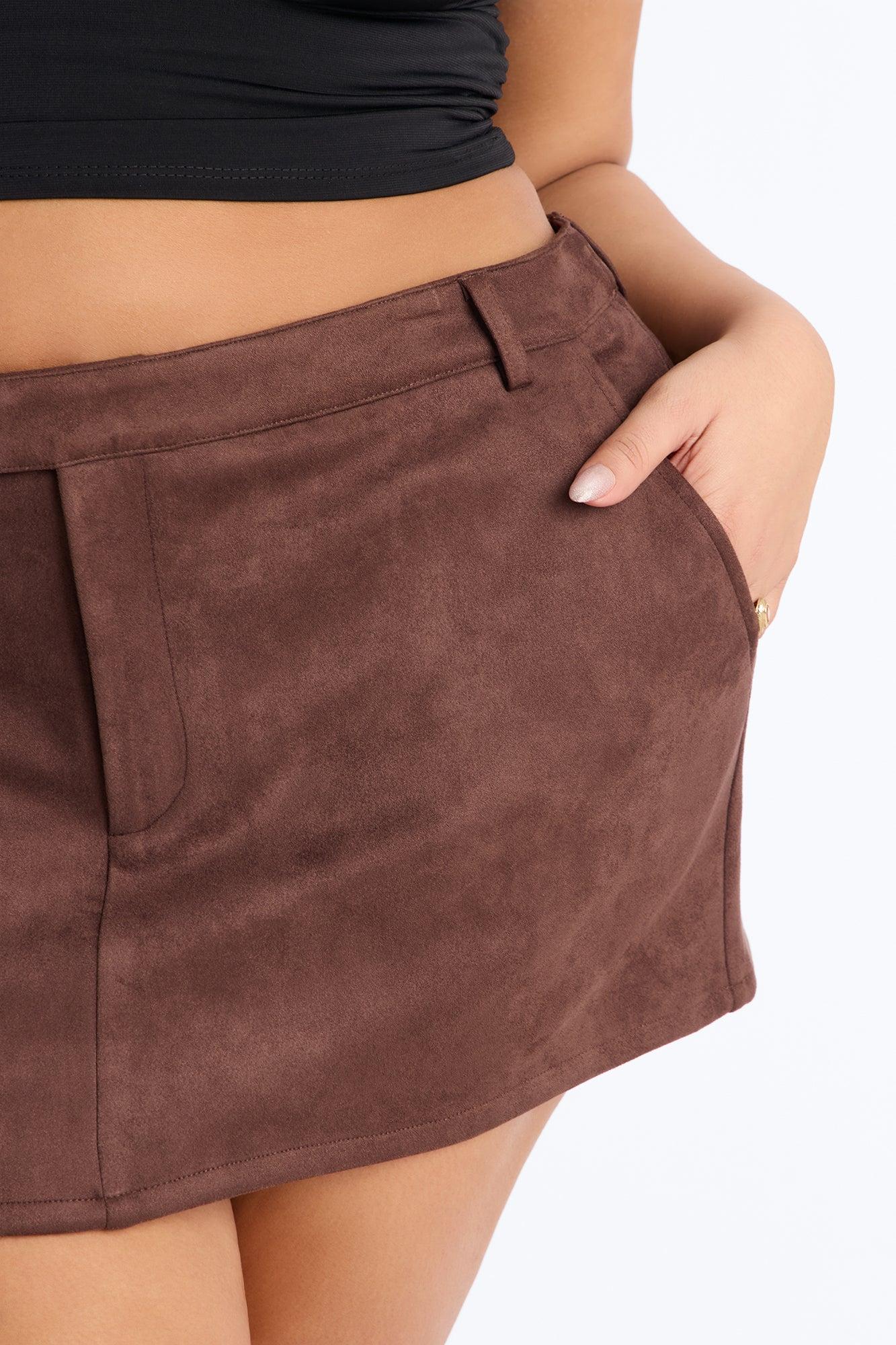 Sweet Like Honey Faux Suede Micro Mini Skort - Chocolate Female Product Image