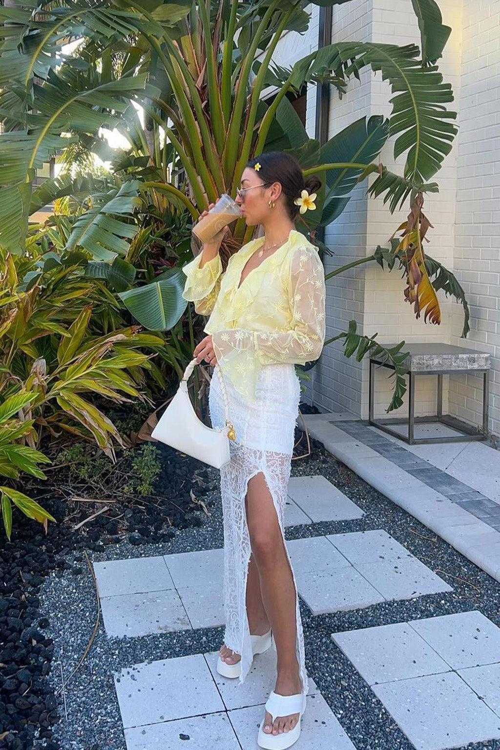 Guilliana Yellow Ruffle Blouse Product Image