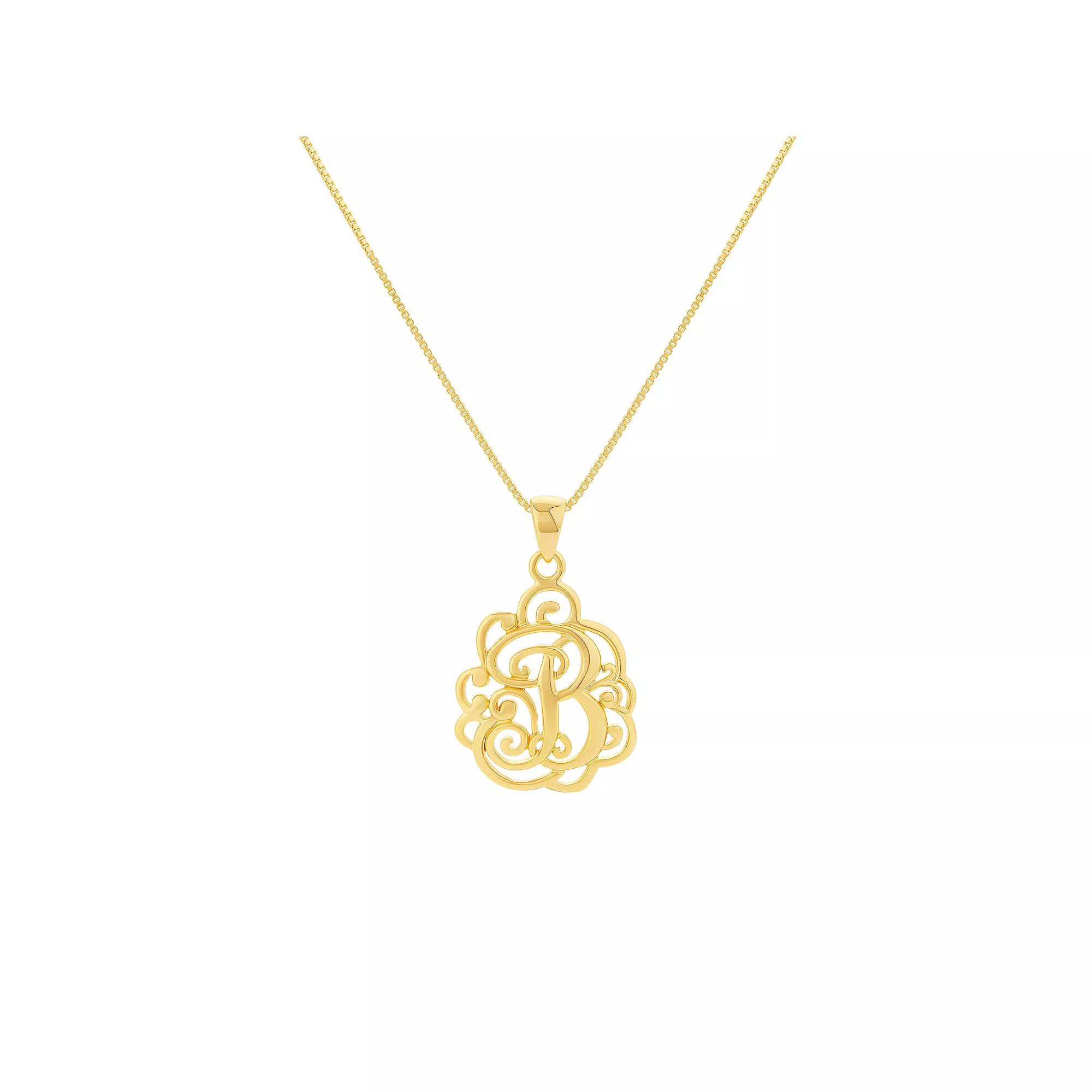 PRIMROSE Sterling Silver Monogram Initial Pendant Necklace, Women's, Size: 18", Gold Tone T Product Image