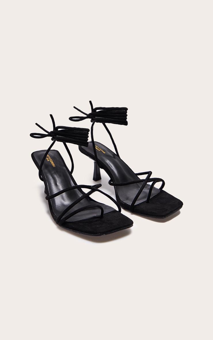 Black Wide Fit Faux Suede Strappy Lace Up Low Heel Sandals Product Image