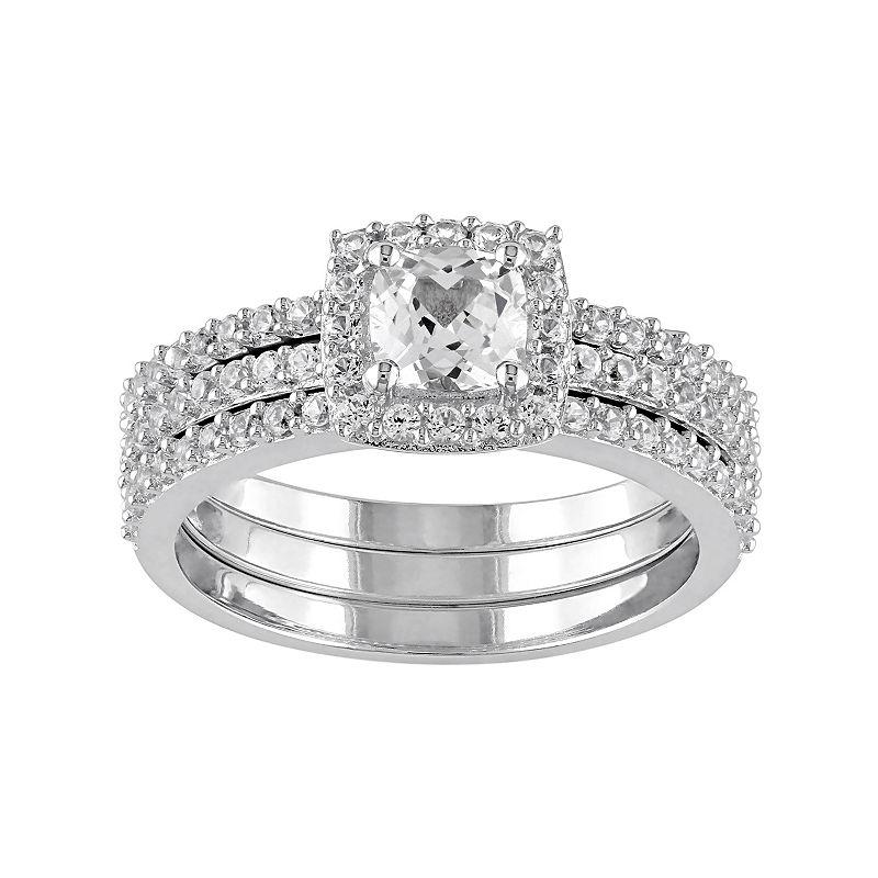 Stella Grace Sterling Silver Lab-Created White Sapphire Halo Engagement Ring Set, Womens Product Image