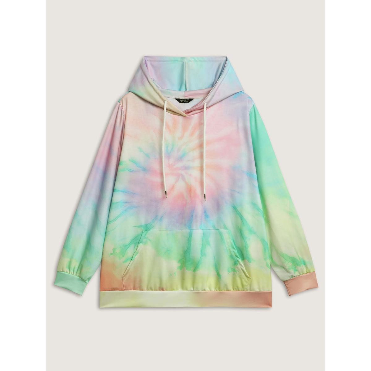 Plus Size Tie-Dye Blend Pockets Hoodie Women Multicolor Leisure Drawstring Hooded Casual Sweatshirts BloomChic 28/5X Product Image