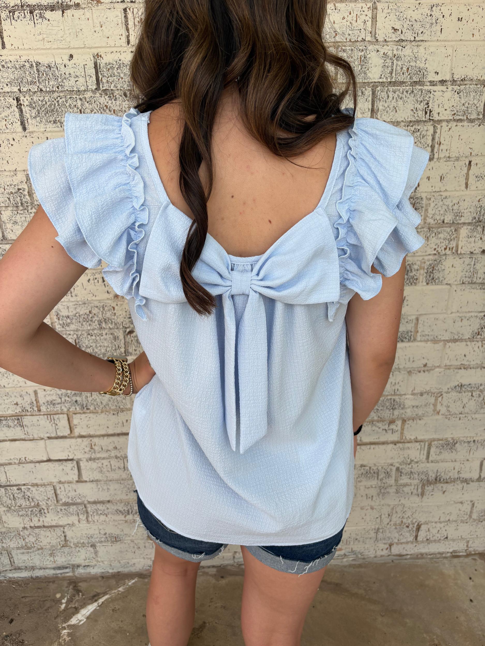 Textured Bow Frilled Butterfly Sleeve Blouse-3 Colors Product Image