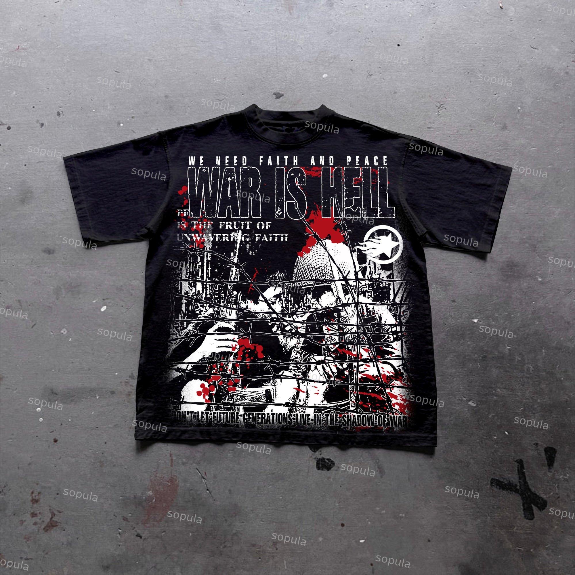 War Is A Hell Retro Old Graphic Cotton T-Shirt Product Image