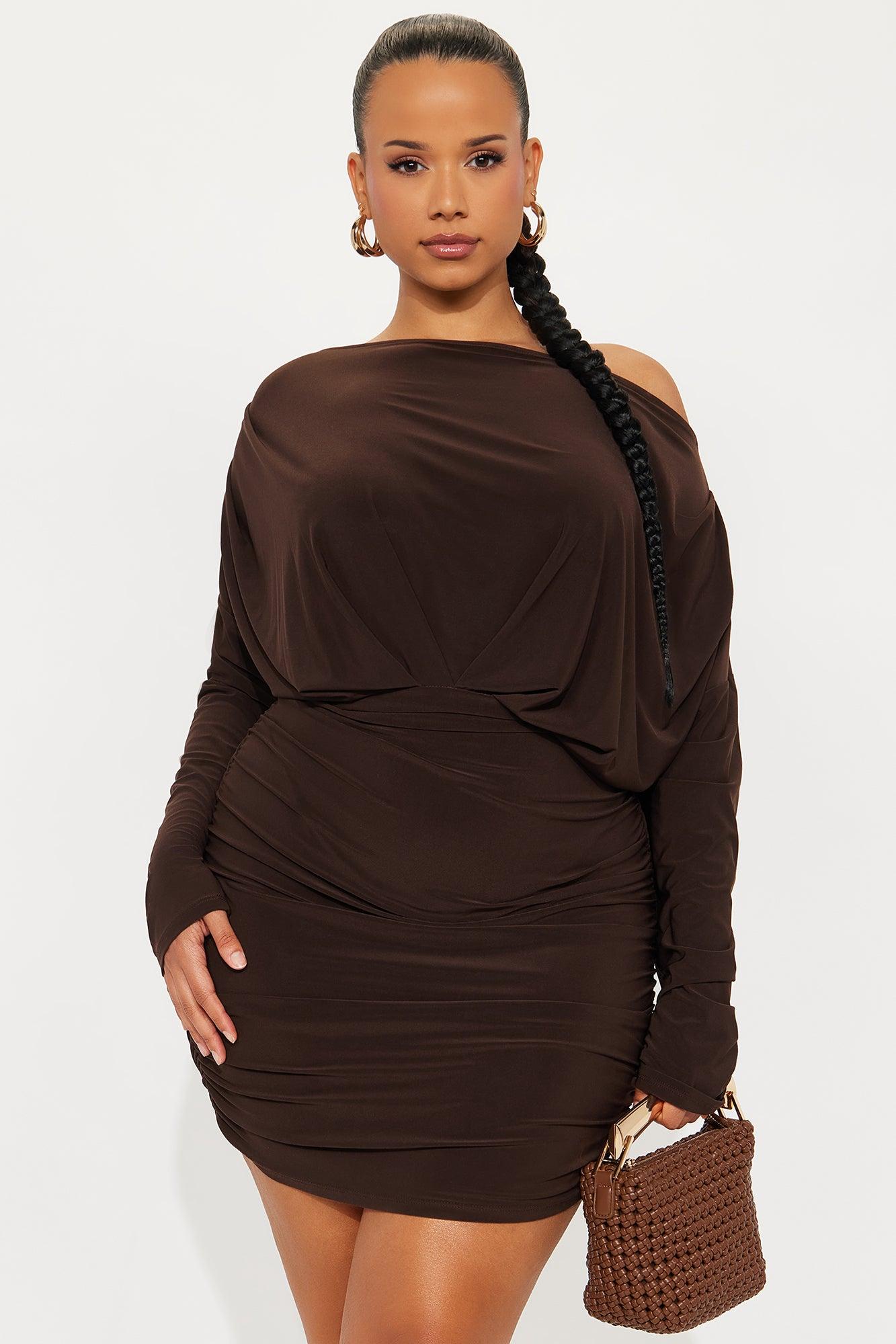 Leeona One Shoulder Ruched Mini Dress - Chocolate Female Product Image