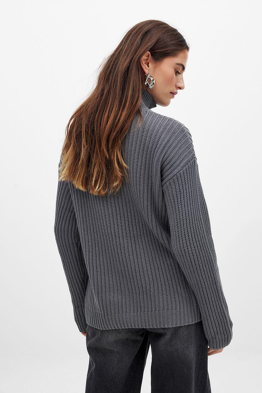 High Neck Zipped Knitted Sweater Product Image