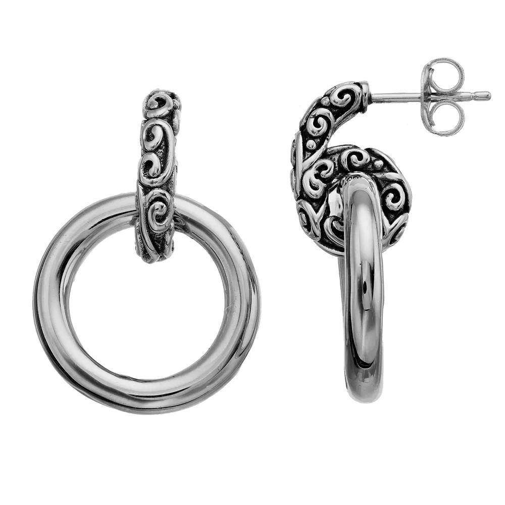 Rosabella Sterling Silver Oxidized Bali Scroll Top Earrings, Women's Product Image