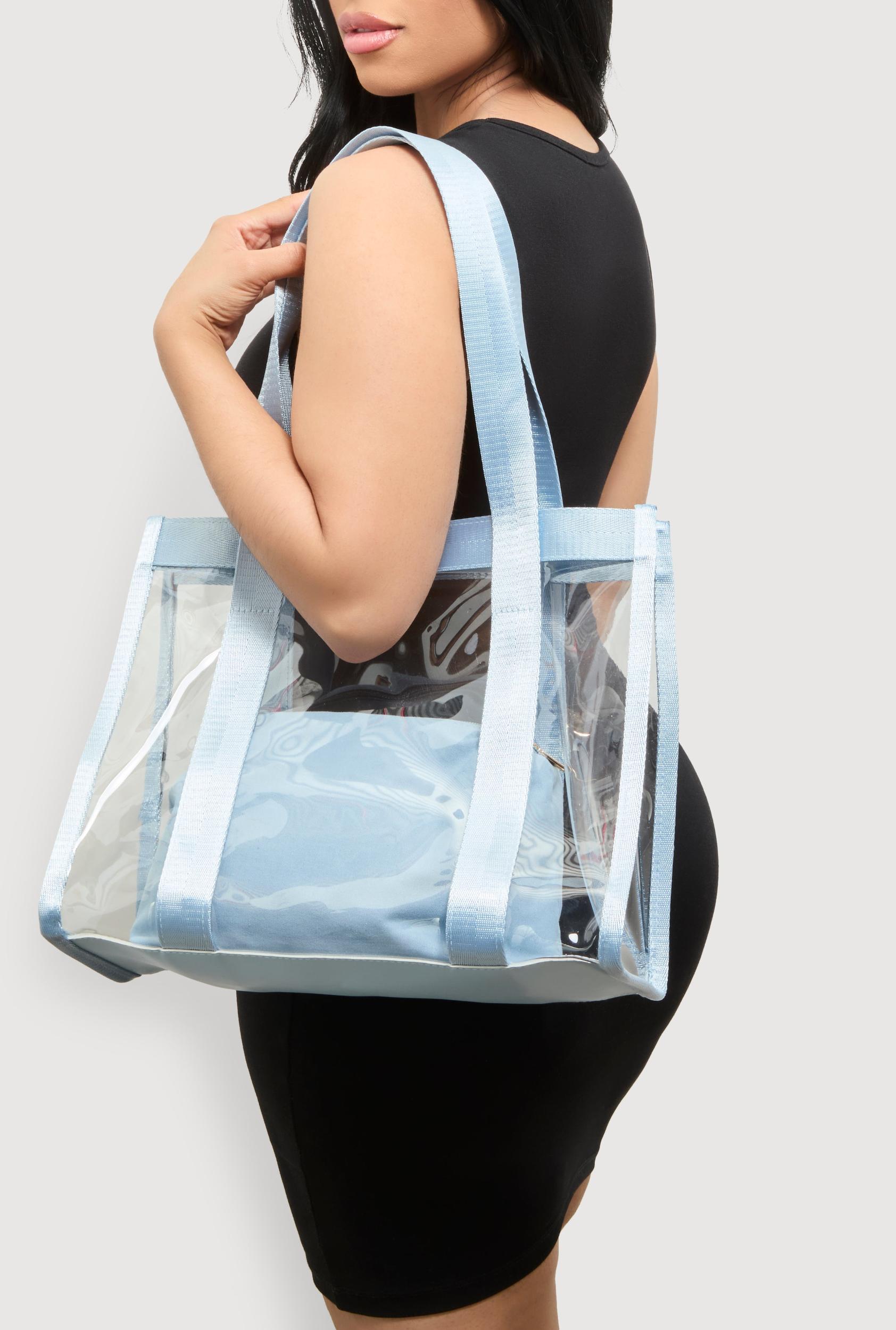 Contrast Trim Clear Tote Bag with Pouch Unisex Product Image