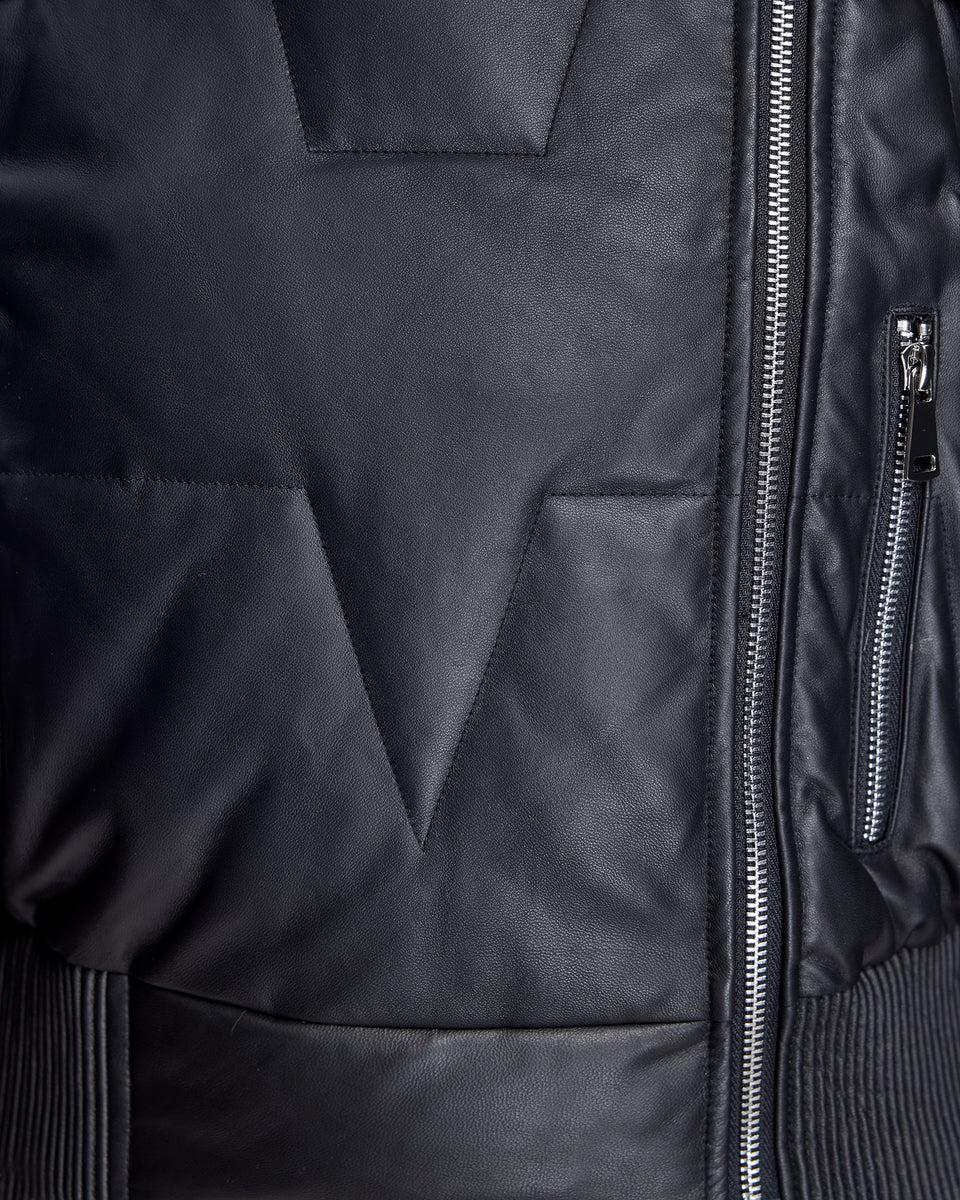 Leather Bomber Jacket With Silver Fox Collar Product Image