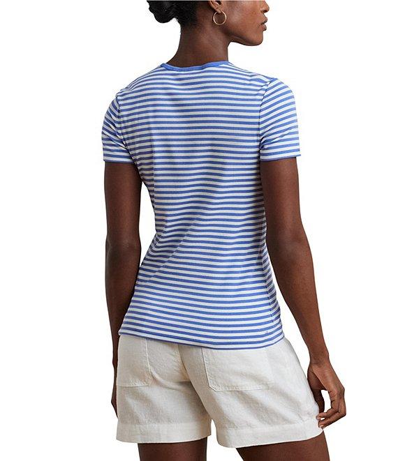 Lauren Ralph Lauren Knit Striped Crew Neck Short Sleeve Tee Shirt Product Image