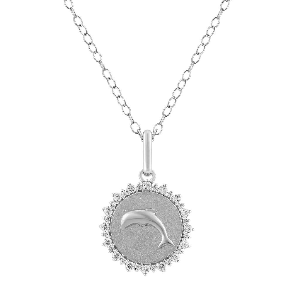 Royal Aura Sterling Silver 1/4 Carat T.W. Diamond Medallion Dolphin Pendant Necklace, Women's, Size: 18" Product Image
