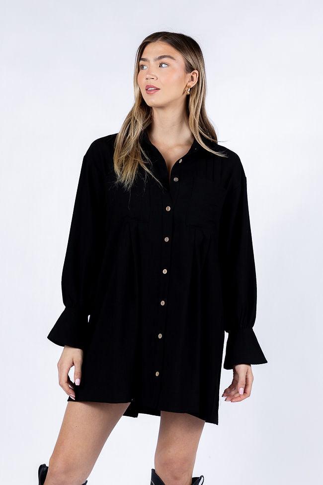 Write This Down Black Button Up Shirt Dress FINAL SALE Product Image