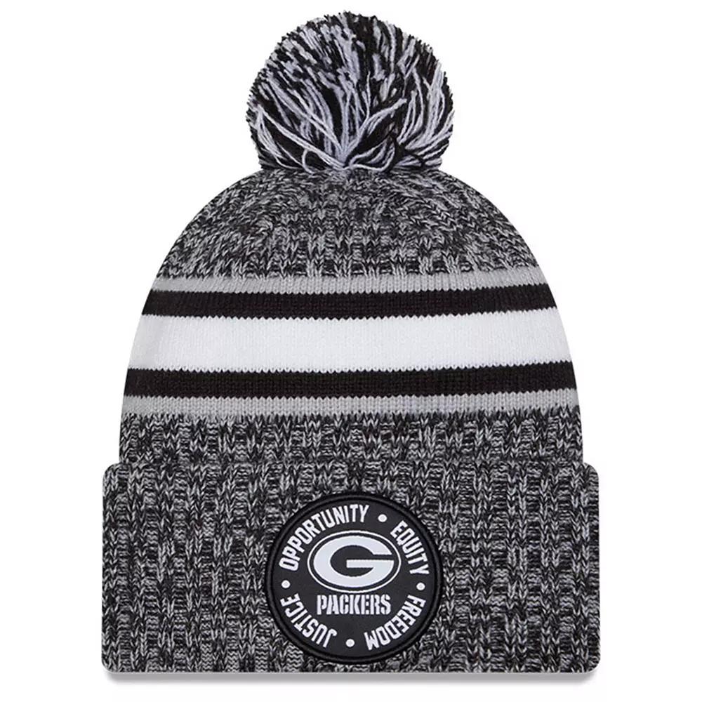 Men's New Era Heather Black Green Bay Packers 2023 Inspire Change Cuffed Knit Hat With Pom, Charco Product Image