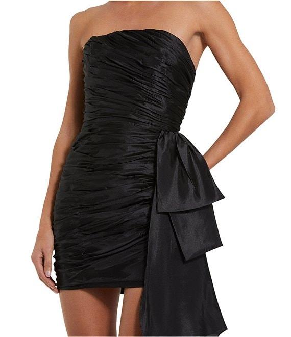 Mac Duggal Strapless Drape Front Ruched Taffeta Sheath Mini Dress Product Image