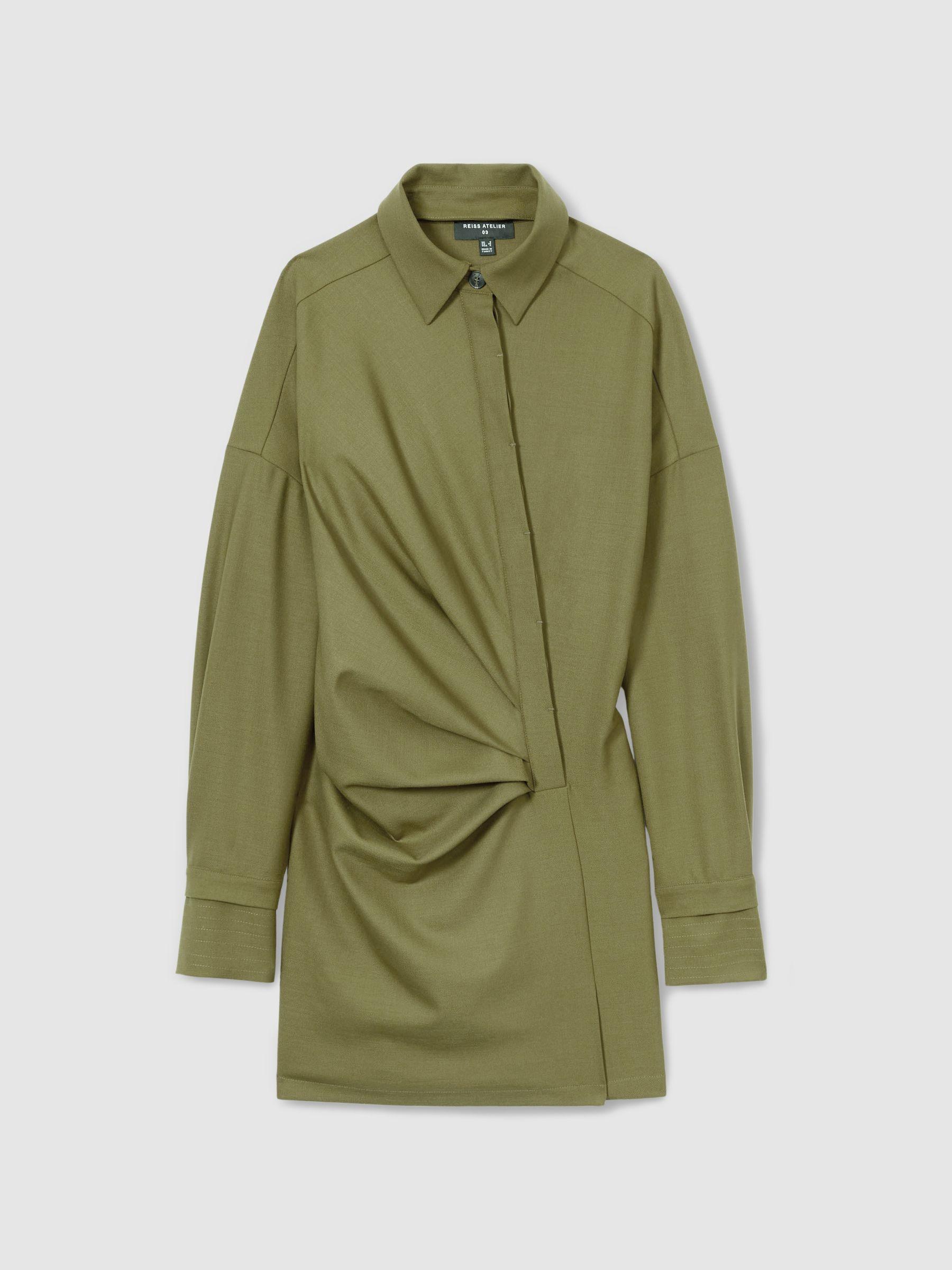 Atelier Draped Shirt Dress with Wool in Khaki Product Image