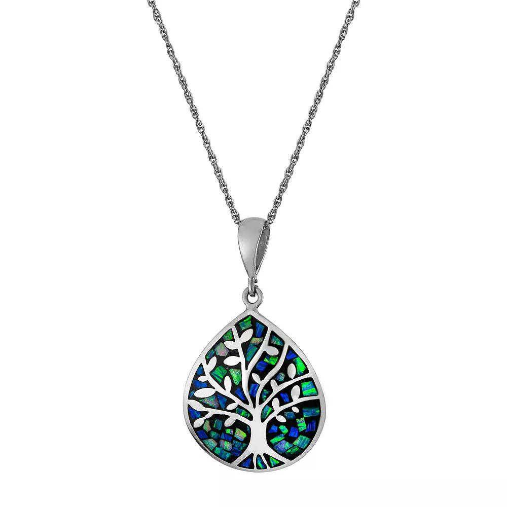 Athra NJ Inc Sterling Silver Simulated Opal Tree of Life Teardrop Pendant Necklace, Women's, Size: 18", Silver Tone Product Image