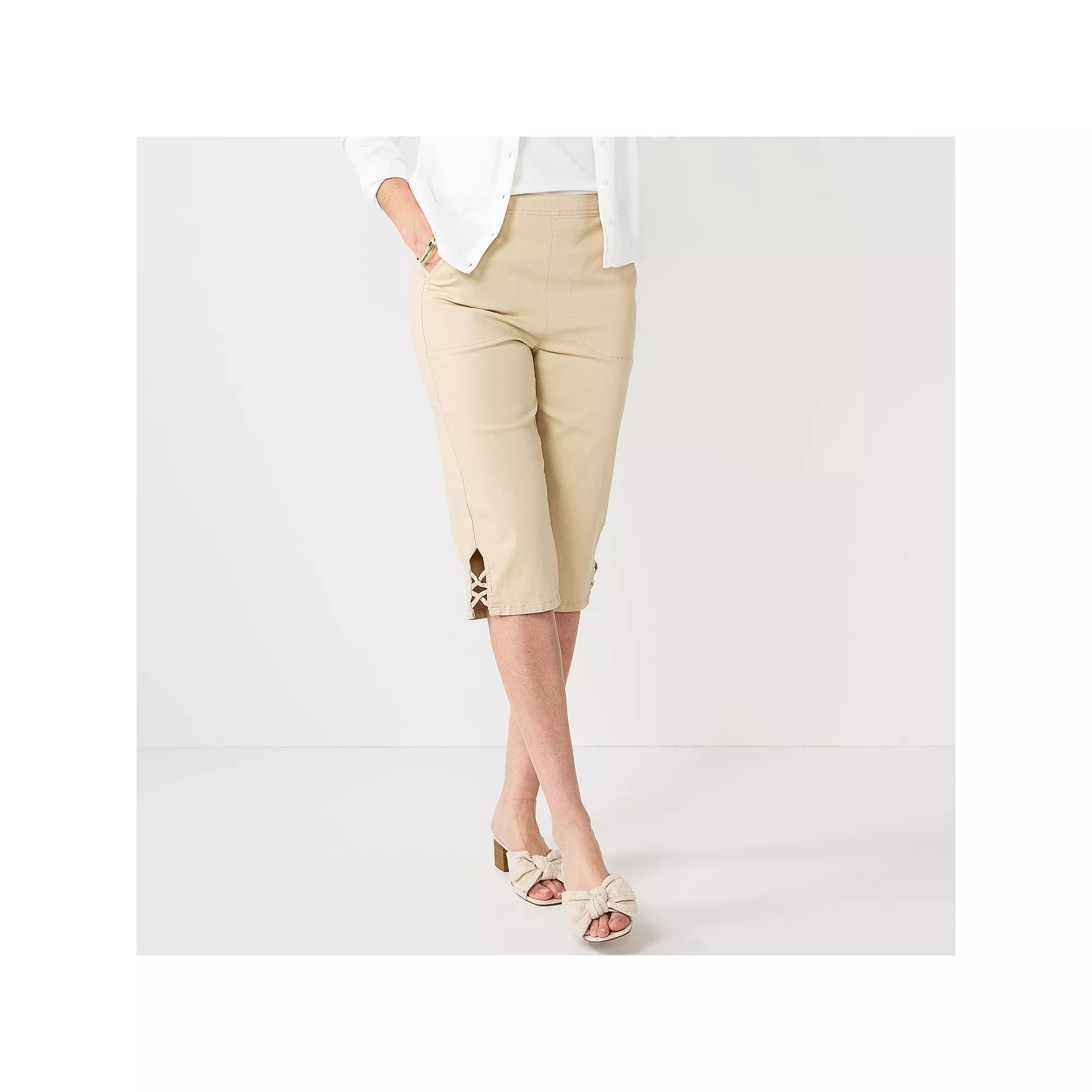 Women's Croft & Barrow® Lattice-Hem Pull-On Mid-Rise Skimmer Jeans, Size: XS, Beige Product Image