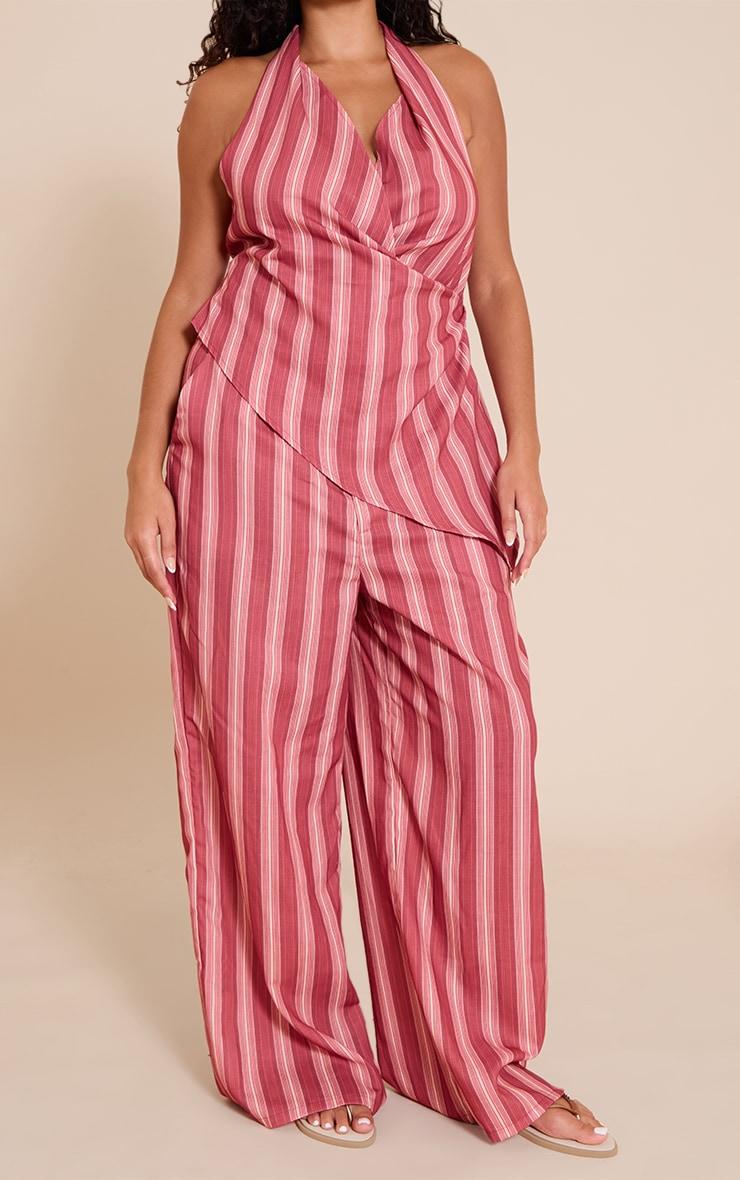 Plus Red Pinstriped Wide Leg Pants Product Image