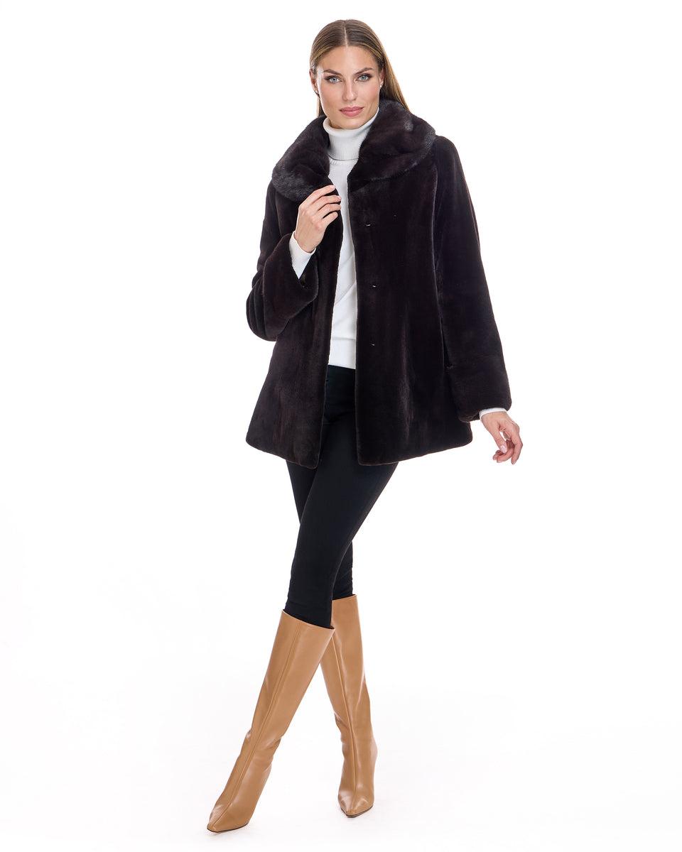 Sheared Mink Jacket with Round Long Hair mink Collar Product Image