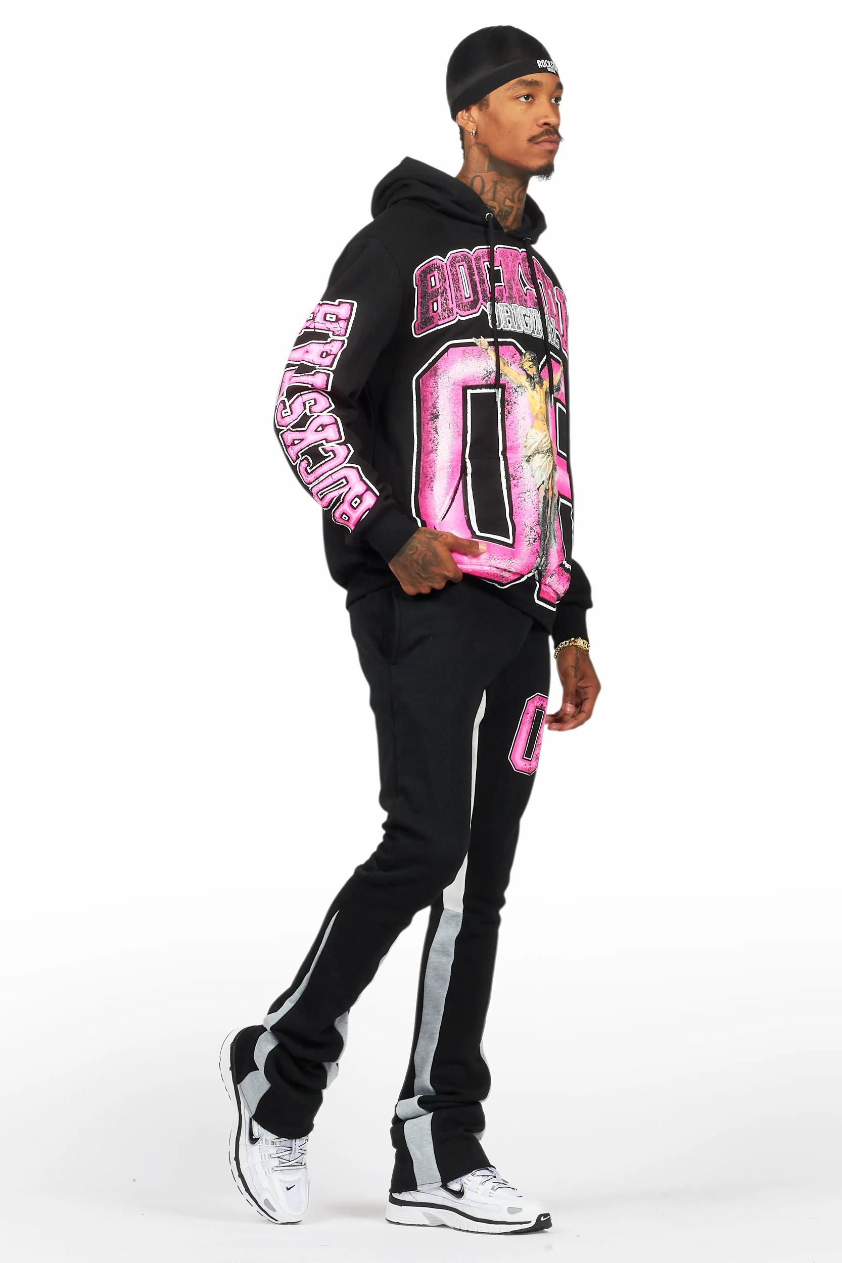 Fields Black/Pink Stacked Flare Hoodie Track Set Male Product Image