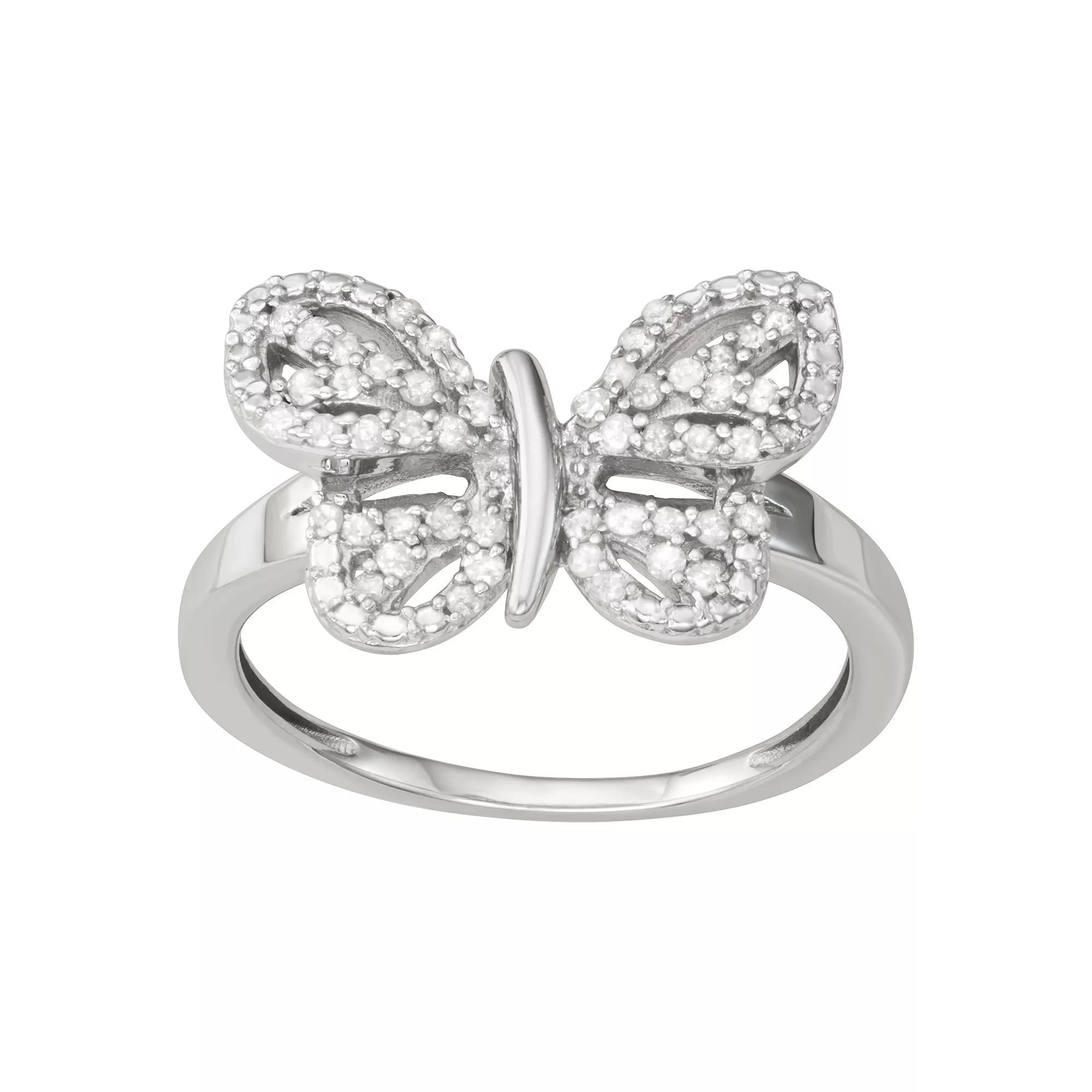 Jewelexcess Sterling Silver 1/4 Carat T.W. Diamond Butterfly Ring, Women's, Size: 6 Product Image