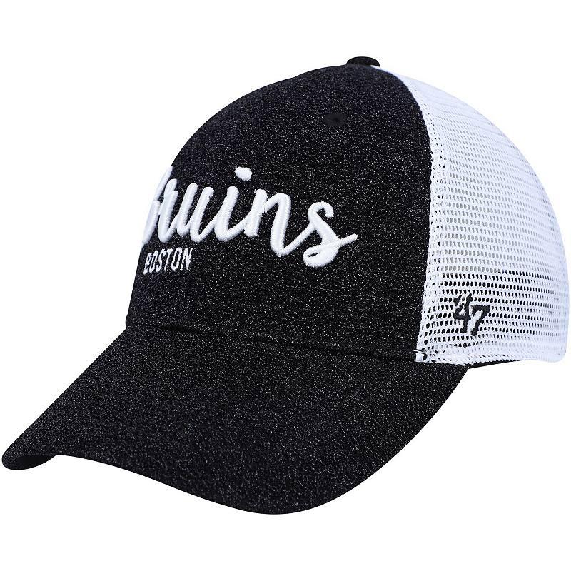 Women's '47 Black/White Boston Bruins Encore MVP Trucker Snapback Hat Product Image
