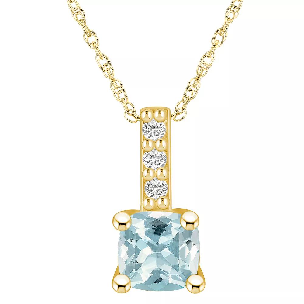 Alyson Layne 14k Gold Cushion Aquamarine & Diamond Accent Pendant Necklace, Womens Product Image