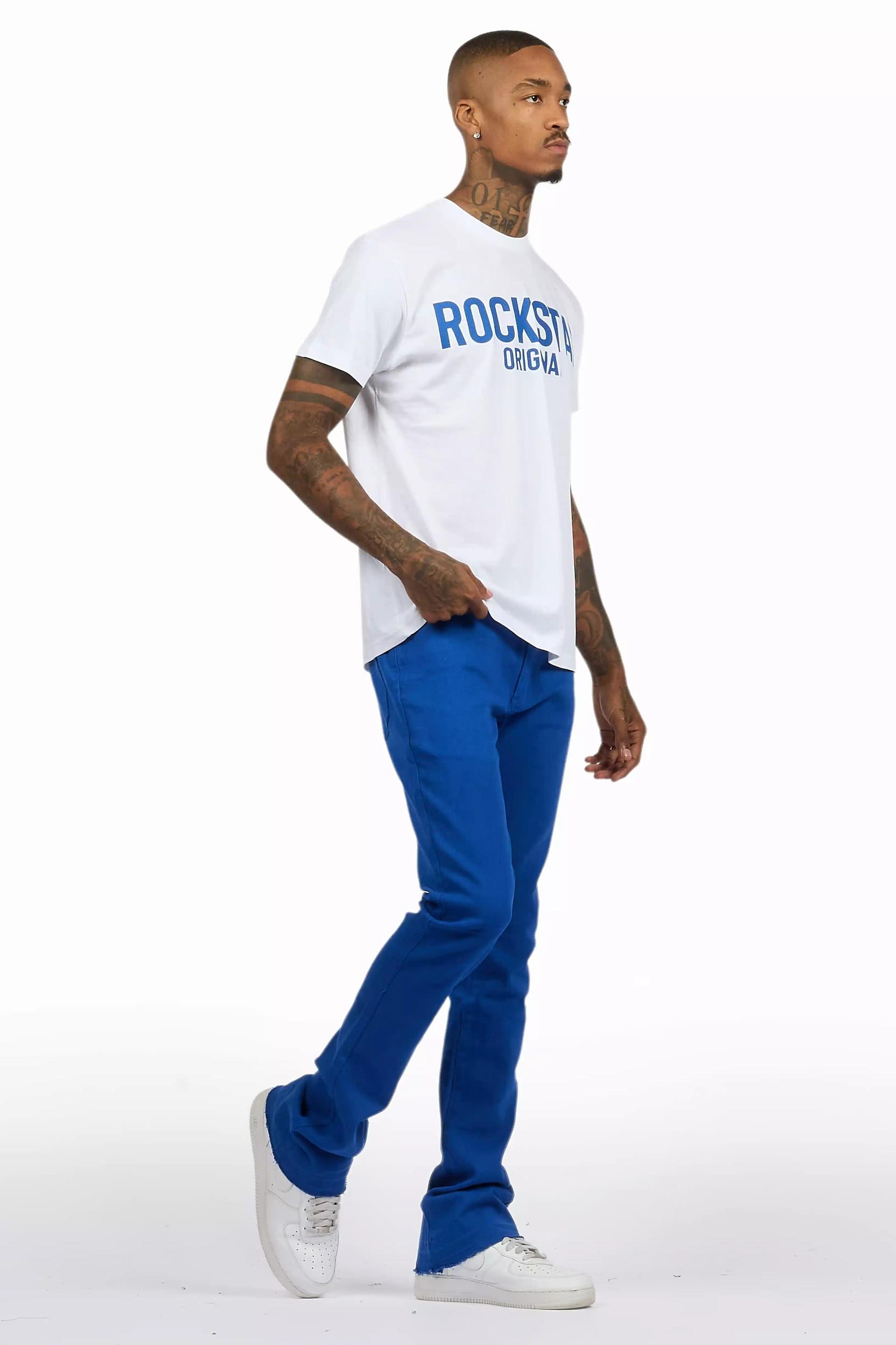 Sana White/Royal T-Shirt/Dag Stacked Flare Jean Set Male Product Image
