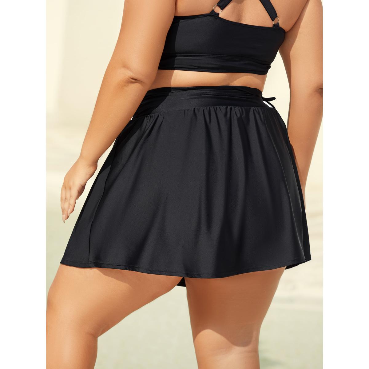 Plus Size Side Drawstring A-Line Mini Swim Skirt Women's Swimwear Black Beach Drawstring High stretch Bodycon Mid Rise Curve Swim Bottoms BloomChic 30/6X Product Image