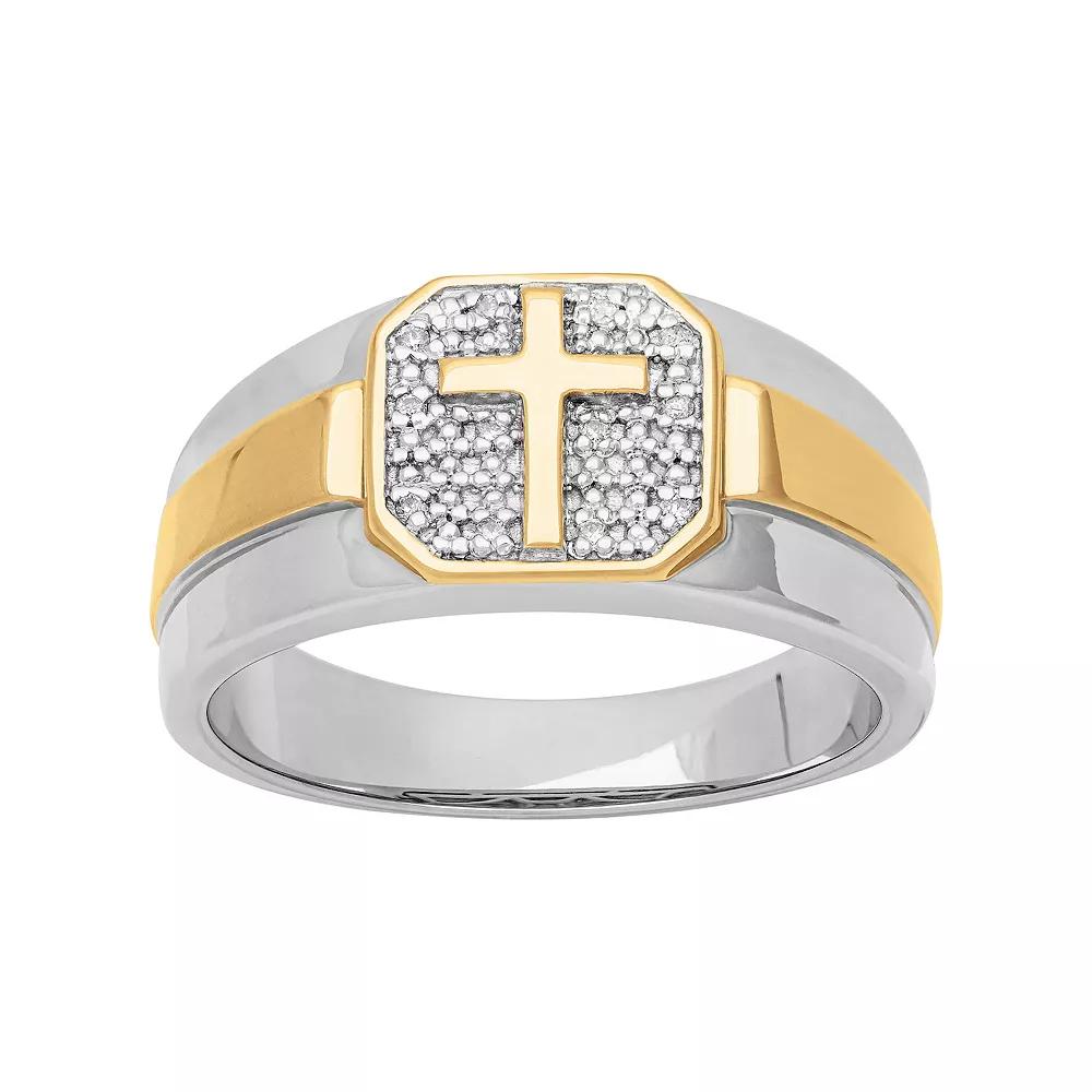 AXL 18k Gold Over Sterling Silver Diamond Accent Men's Cross Ring, Size: 10, Two Tone Product Image