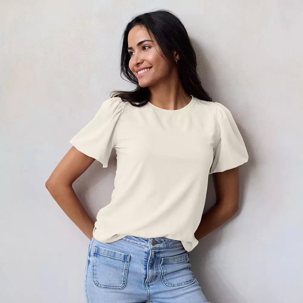 Women's LC Lauren Conrad Bubble Sleeve Top, Size: Medium, Grey White Product Image