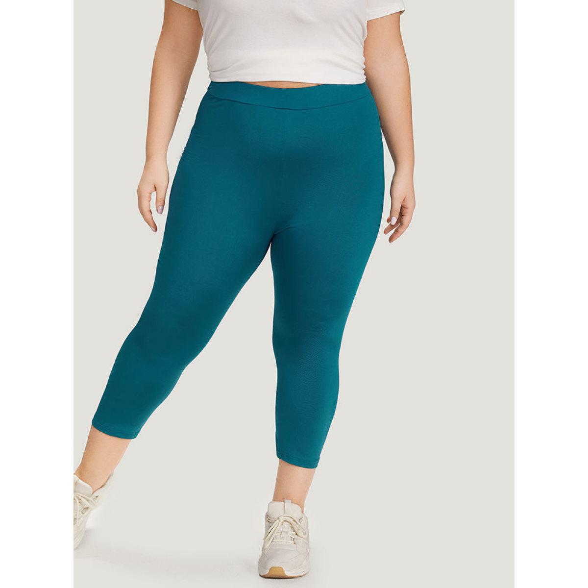 Plus Size Plain Skinny High Rise Cropped Leggings Women Aegean Casual High stretch Skinny High Rise Dailywear Leggings BloomChic 14-16/1X Product Image