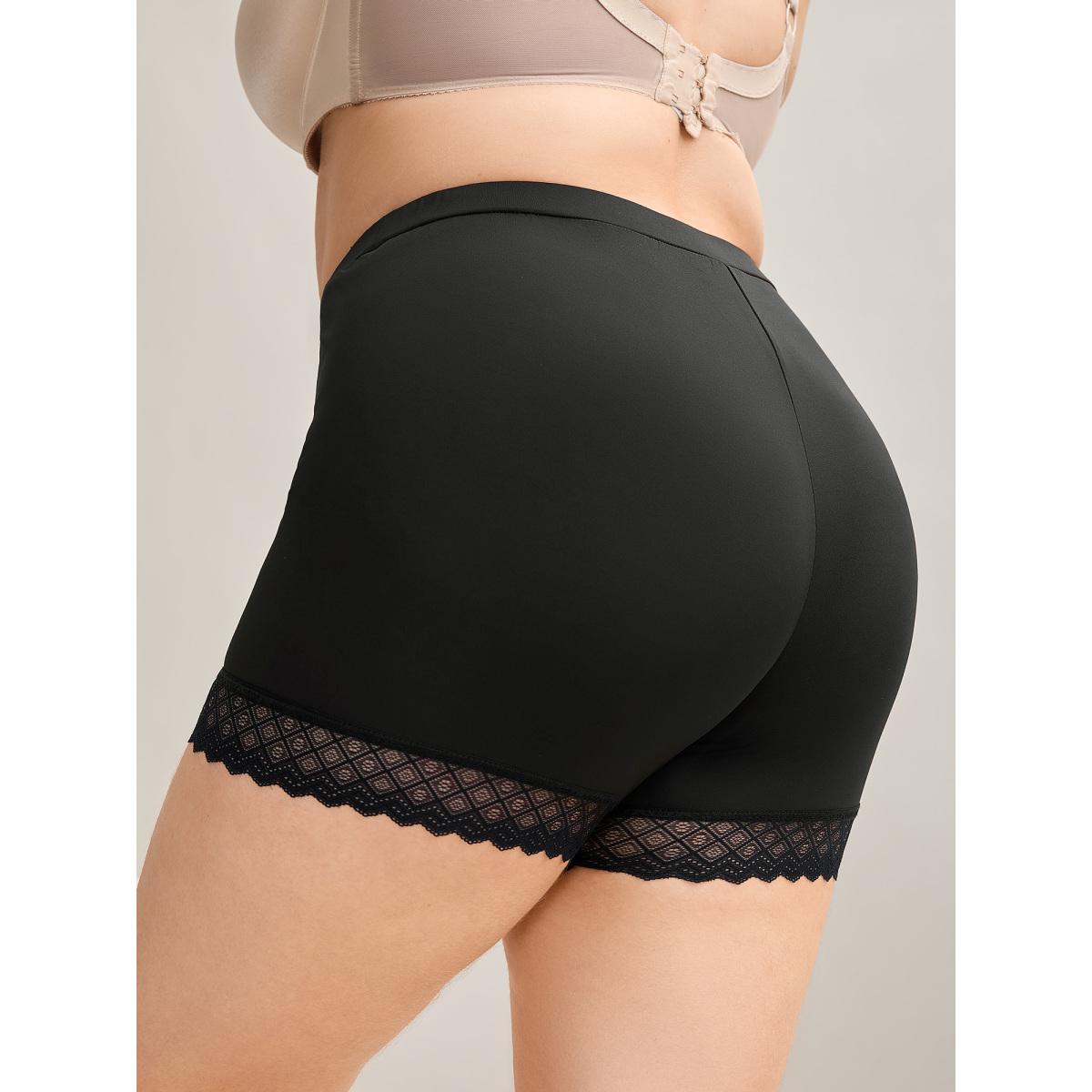 Plus Size Supersoft Lace Detail Skinny Fit Tights Women Black Elegant High stretch Skinny Mid Rise Everyday Leggings BloomChic 18-20/2X Product Image