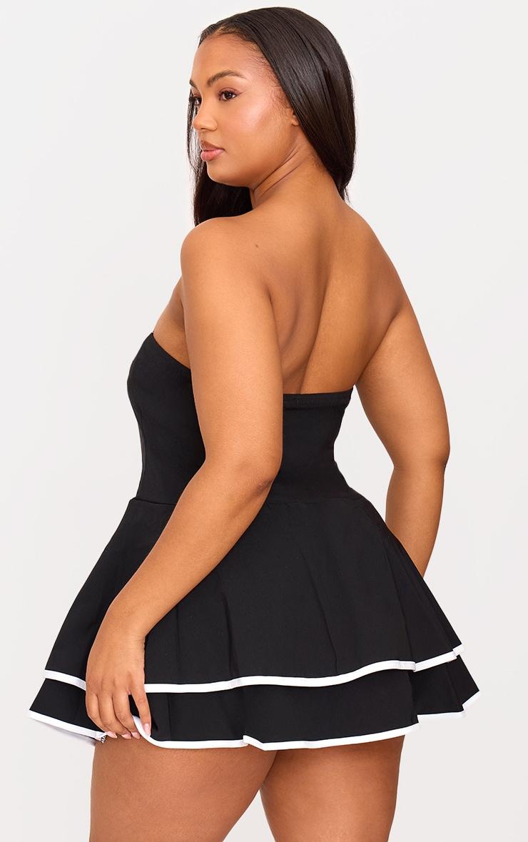 Plus Black Stretch Woven Contrast Tiered Shift Dress Product Image