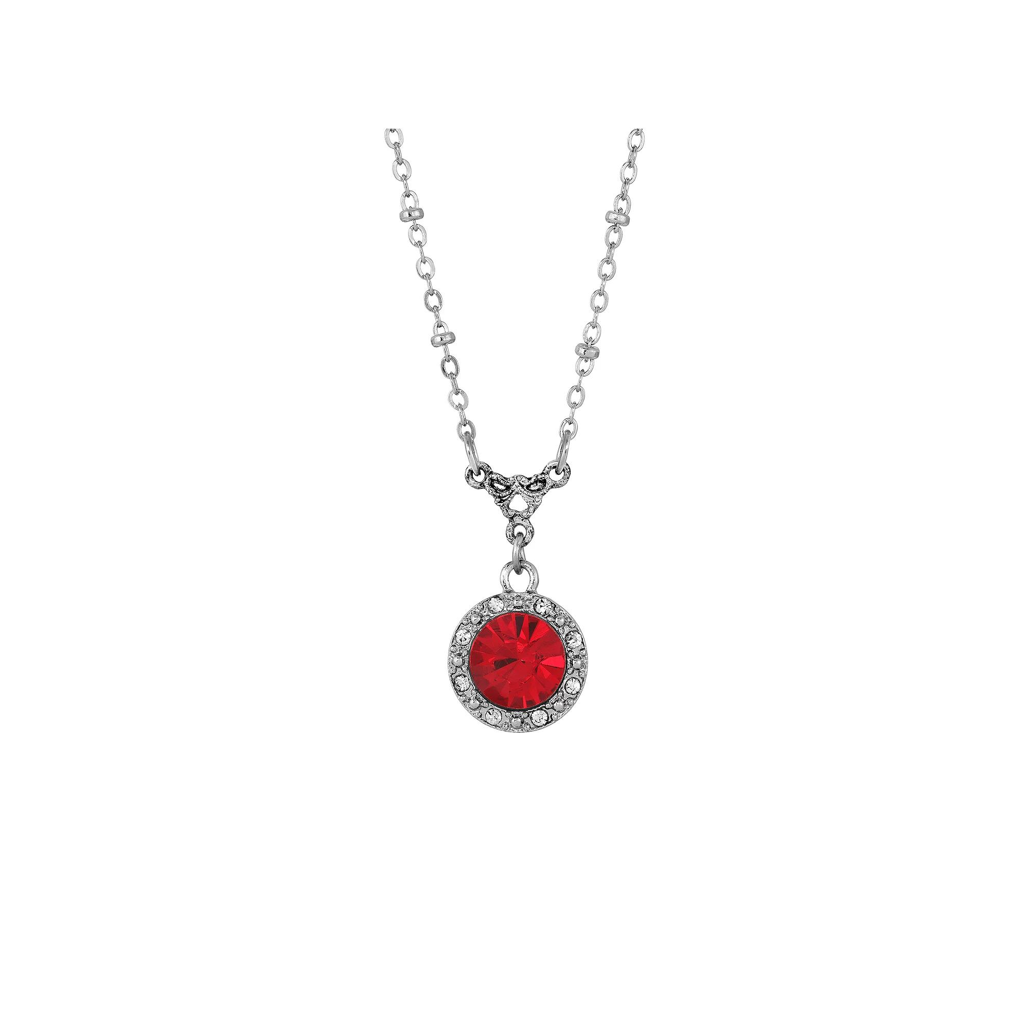 1928 Silver Tone Round Red Simulated Crystal Necklace, Womens Product Image