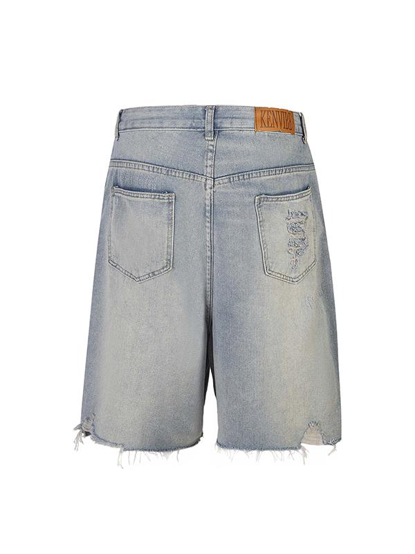 Men'S Washed Distressed Rhinestones Ripped Denim Shorts Product Image
