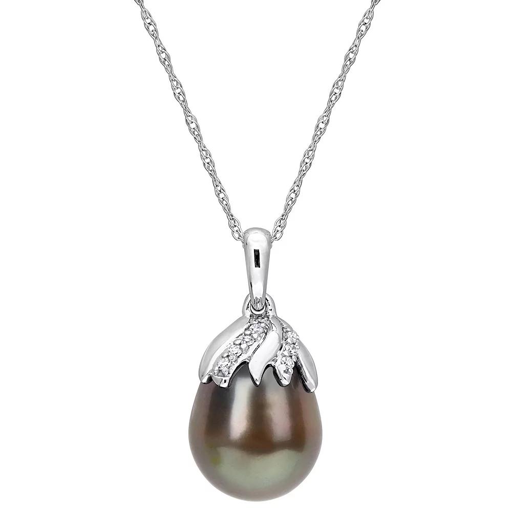 Stella Grace 14k White Gold Tahitian Cultured Pearl & Diamond Accent Drop Pendant Necklace, Women's, Size: 17" Product Image