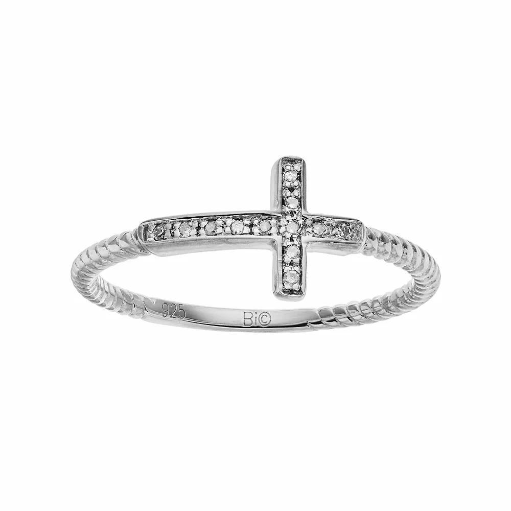 Gemminded Sterling Silver Diamond Accent Sideways Cross Ring, Women's, Size: 7, White Product Image