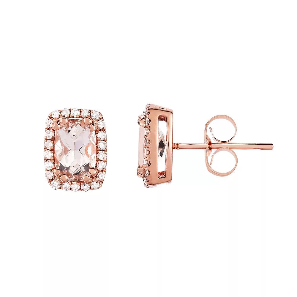 Oro Leoni 14k Rose Gold 1/8 Carat T.W. Diamond & Morganite Stud Earrings, Women's Product Image