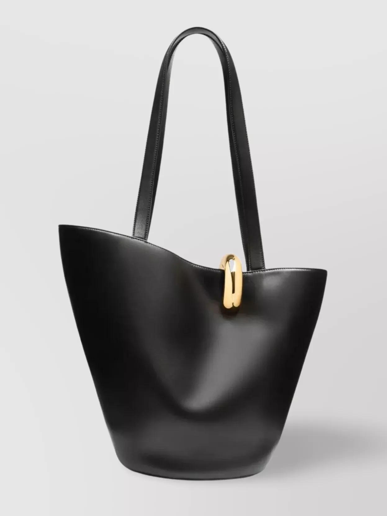 JACQUEMUS The Medium Bambola Asymmetric Leather Bucket Bag In Black 990 Product Image
