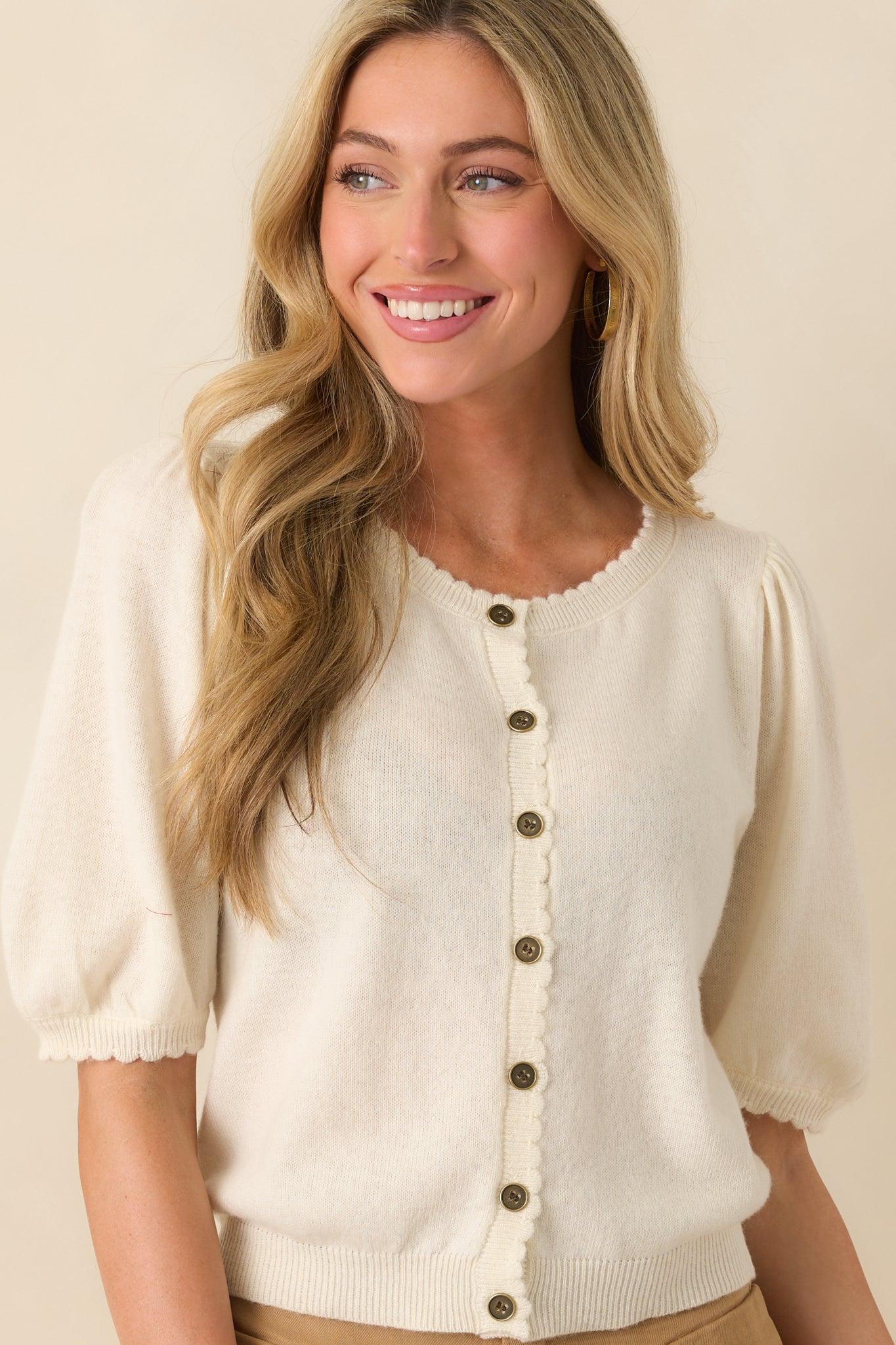 It's Always Right Ivory Short Sleeve Button Front Cardigan Product Image
