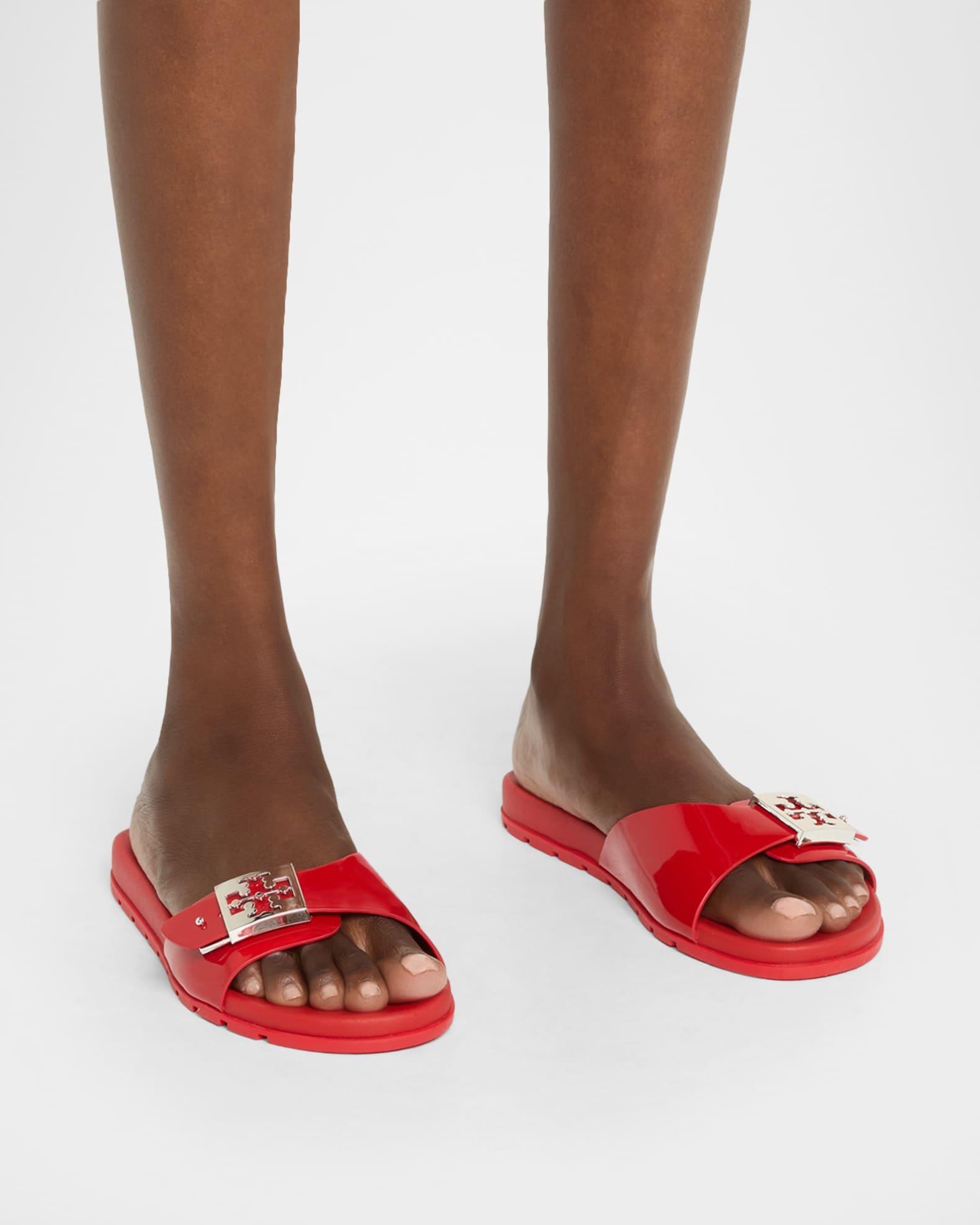 Glossy Buckle Slide Sandals Product Image