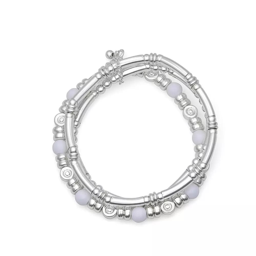 Napier Silver Tone White Stone Triple Layered Bracelet, Women's Product Image