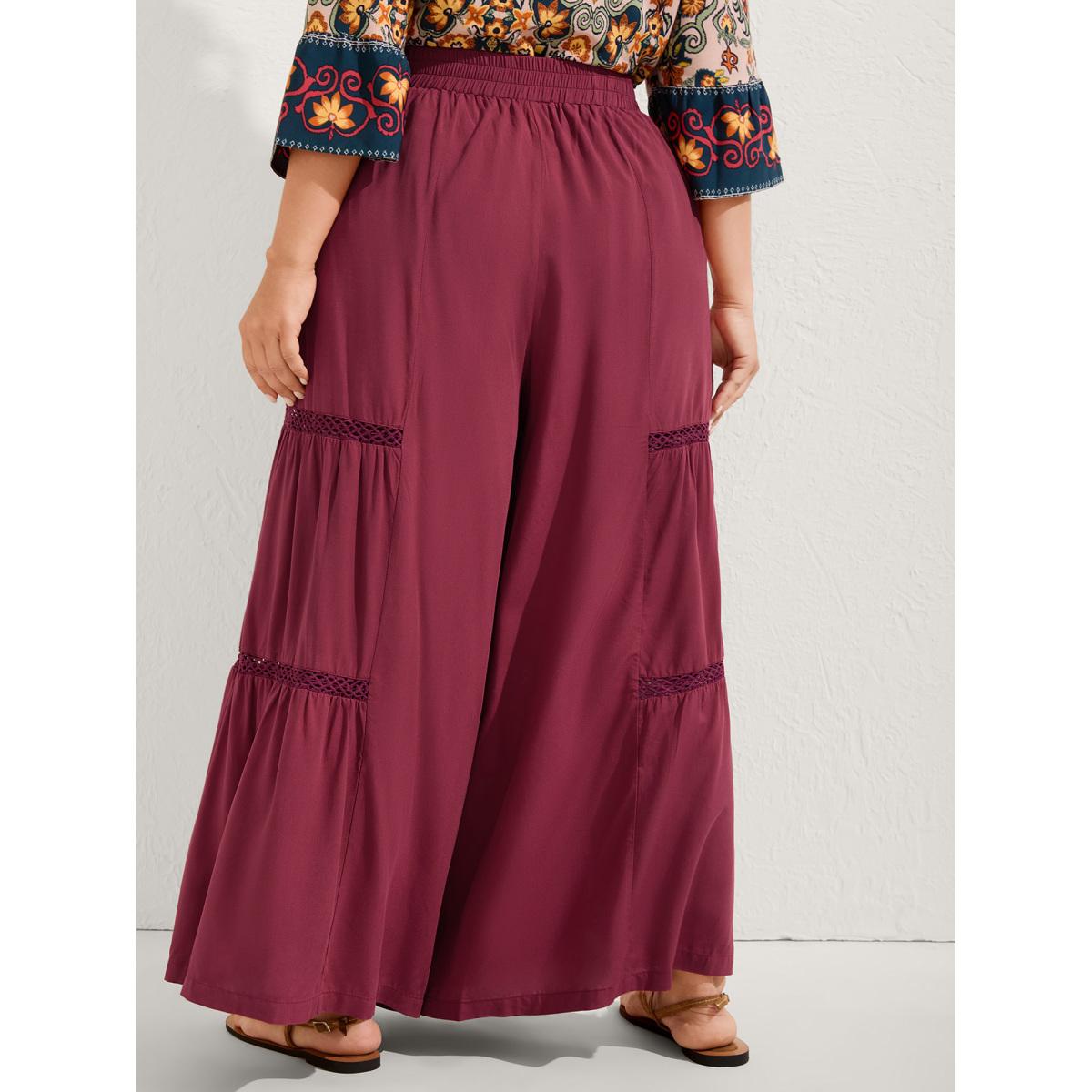 Plus Size Lace Trim Pleated Wide-Leg Pants Women Russet Loose Mid Rise Vacation Pants BloomChic 22-24/3X Product Image