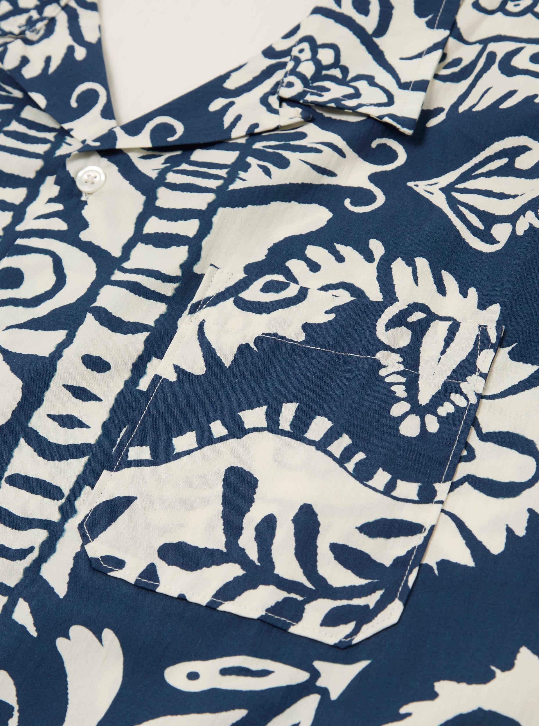 Navy Island Print Cotton Road Shirt Product Image